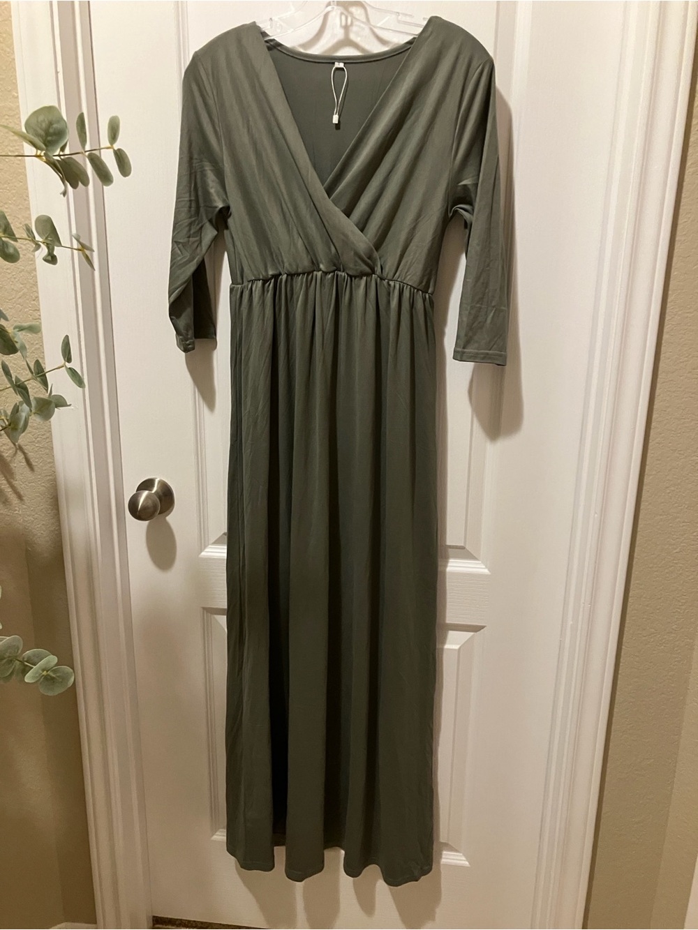 Olive Green Wrap-Front Maxi Dress
